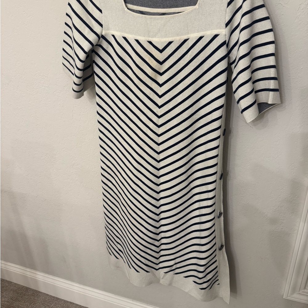 Tory Burch Navy and Cream Striped Midi Dress